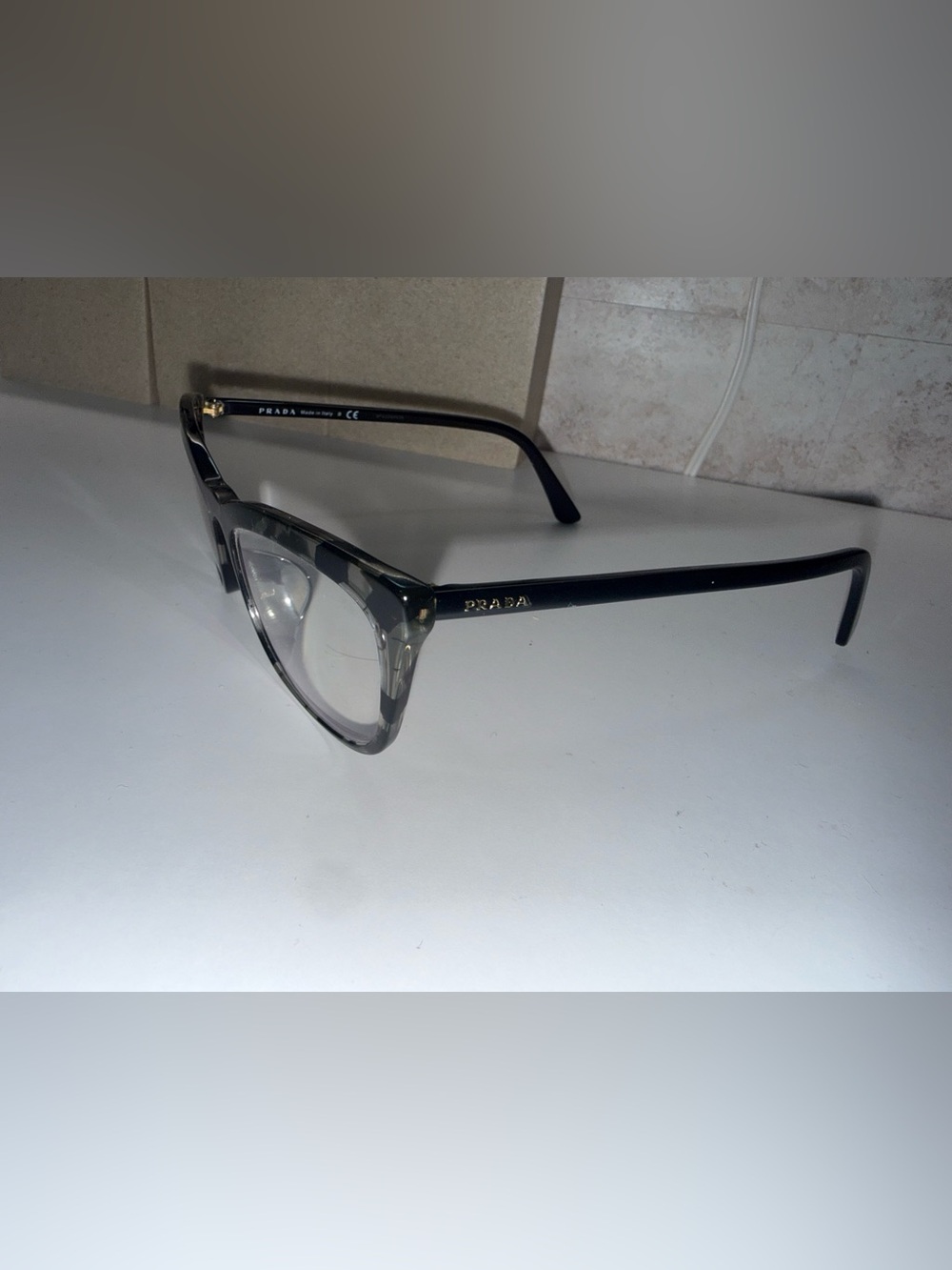 Prada Men’s Black and Gray Translucent Cat-Eye Optical Glasses